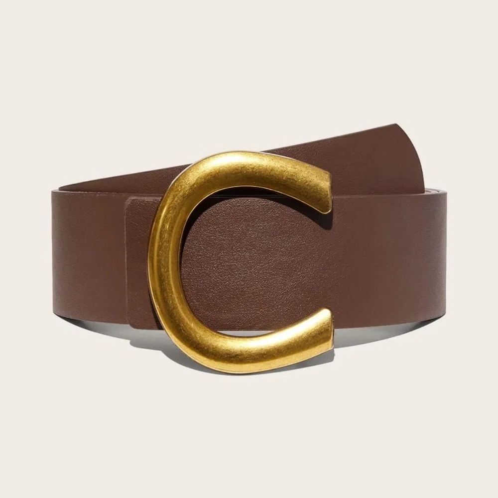 Vegan Leather Wide belt dress gold Tone Minimalist - Picture 8 of 16